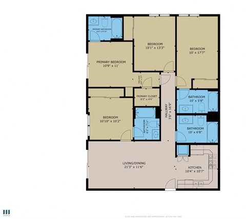 Floor plan for 4 beds, 4 baths, 1339 sqft